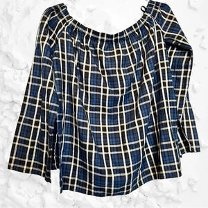 Anthropologie Cloth & Stone Blue Plaid Off Shoulder Blouse size S
